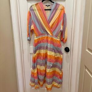 Tara Jarmon Striped Pastel Midi Dress 3/4 Length Sleeves